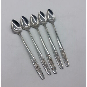 5 Vtg Oneida Rose Pendant 7 5/8" Iced Tea Spoons Stainless OHSROP Discontinued